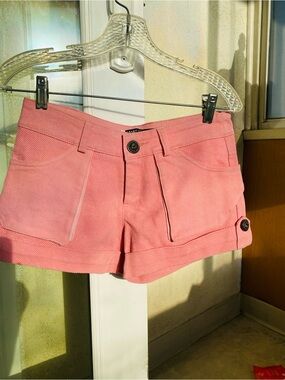 Y2K Pink Cuffed Mini Shorts Small Low Rise Pocket Detail Hot Shorts